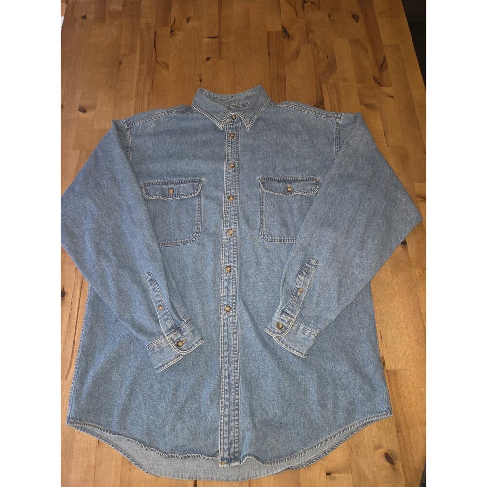 Womans Ruff Hewn Denim Shirt with Patchwork Bear Design size L - Picture 1 of 6